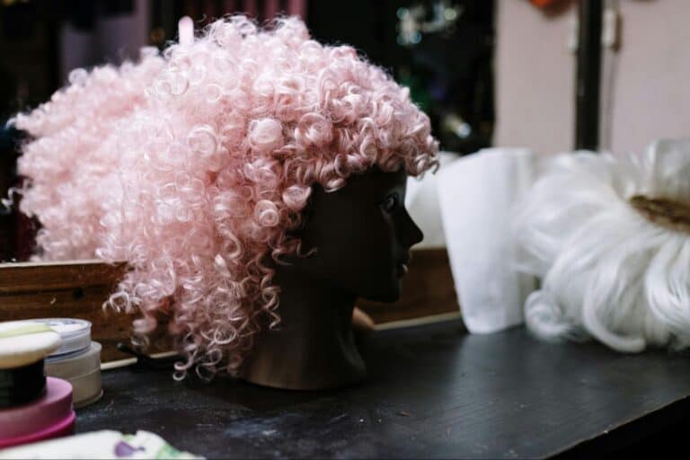 Curly Pink Wig on Mannequin